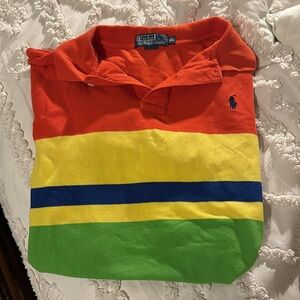 VTG Polo Shirt with Red, Yellow, and Green Stripes